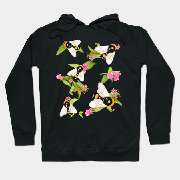 Honeybees at work - bumble bees  extracting nectar and pollen from pretty pink flowers save the bees Flora and fauna foliage Hoodie by Artonmytee